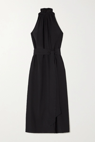 Shop Aross Girl X Soler Gretchen Belted Silk Crepe De Chine Halterneck Maxi Dress In Black