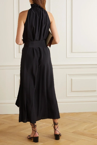 Shop Aross Girl X Soler Gretchen Belted Silk Crepe De Chine Halterneck Maxi Dress In Black