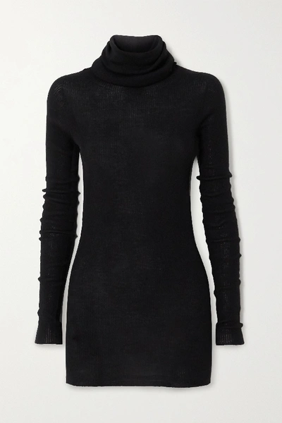 Shop Rick Owens Ribbed Wool Turtleneck Sweater In Black