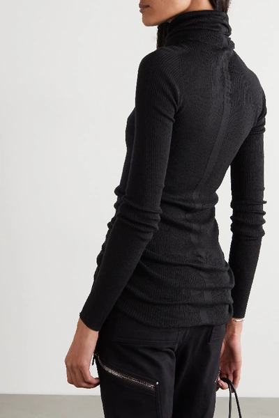 Shop Rick Owens Ribbed Wool Turtleneck Sweater In Black