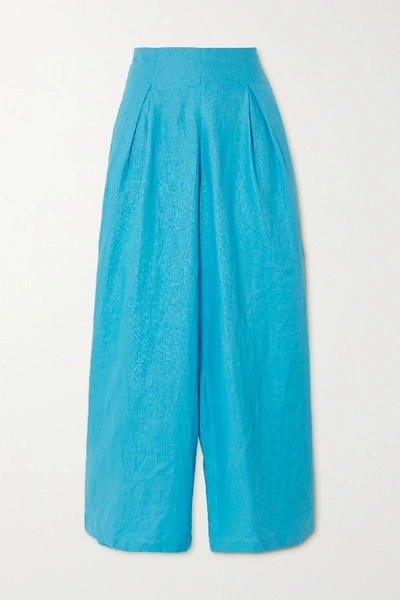 Shop Faithfull The Brand + Net Sustain Meridian Linen Wide-leg Pants In Azure