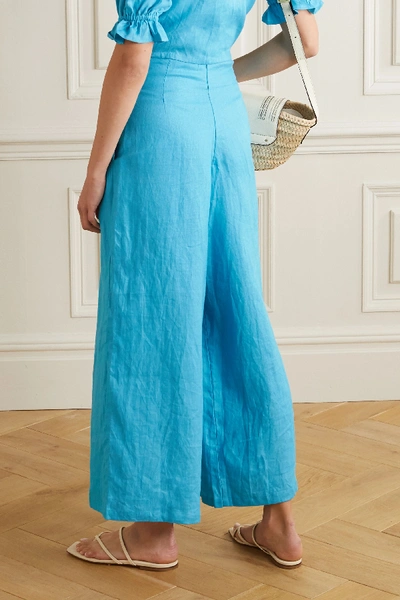 Shop Faithfull The Brand + Net Sustain Meridian Linen Wide-leg Pants In Azure