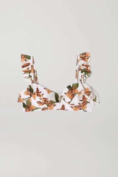 Shop Agua By Agua Bendita Margot Ruffled Floral-print Underwired Bikini Top In Cream