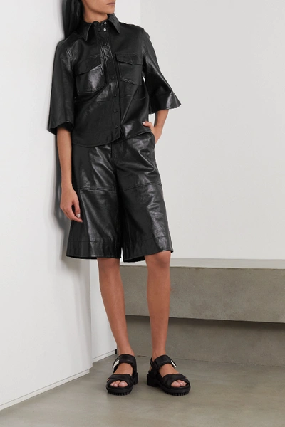 Shop Ganni Leather Shirt In Black