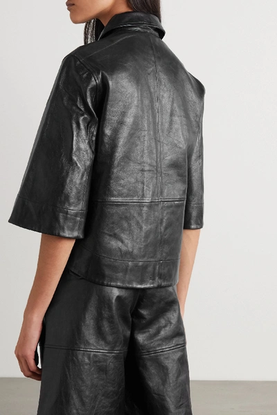 Shop Ganni Leather Shirt In Black