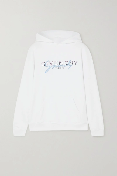 Shop Givenchy Embroidered Printed Cotton-jersey Hoodie In White