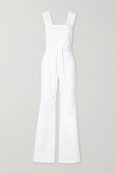 Shop Alice And Olivia Gorgeous Belted Denim Jumpsuit In White