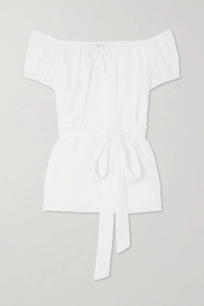 Shop Aross Girl X Soler Eliana Belted Swiss-dot Cotton-voile Top In White