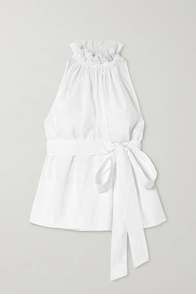 Shop Aross Girl X Soler Gretchen Belted Ruffled Cotton-poplin Top In White