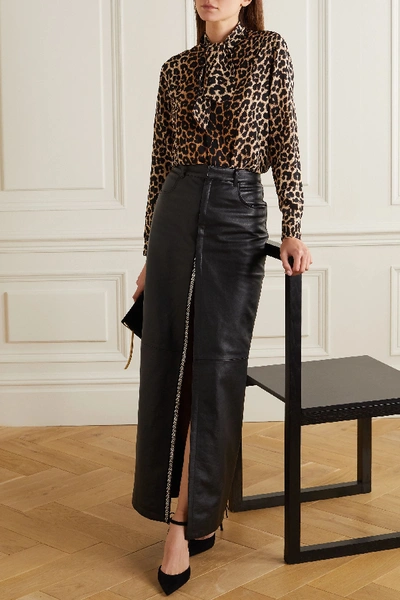 Shop Saint Laurent Pussy-bow Leopard-print Silk Crepe De Chine Shirt In Brown
