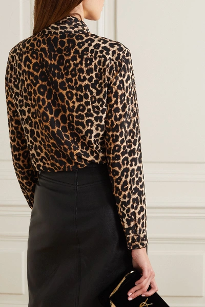 Shop Saint Laurent Pussy-bow Leopard-print Silk Crepe De Chine Shirt In Brown