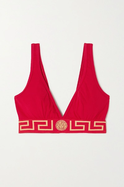 Shop Versace Stretch-cotton Soft-cup Triangle Bra In Red