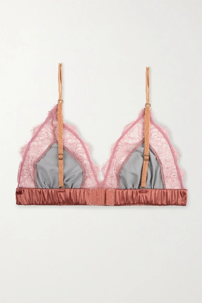 Shop Love Stories Love Lace-trimmed Satin Soft-cup Triangle Bra In Pink