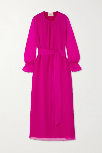 Shop Aross Girl X Soler Amanda Belted Silk-voile Maxi Dress In Magenta