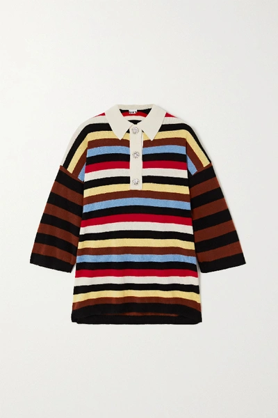 Shop Ganni Crystal-embellished Striped Cashmere Sweater In Ivory