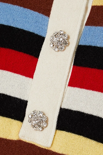 Shop Ganni Crystal-embellished Striped Cashmere Sweater In Ivory