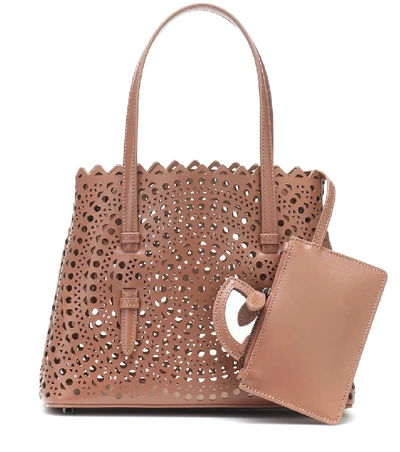 Shop Alaïa Mina 25 Small Leather Tote In Brown