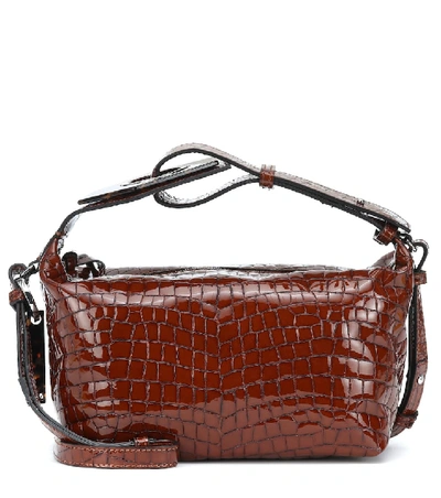 Shop Ganni Croc-effect Leather Crossbody Bag In Brown