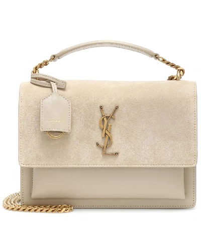 Shop Saint Laurent Sunset Monogram Medium Leather Shoulder Bag In Beige