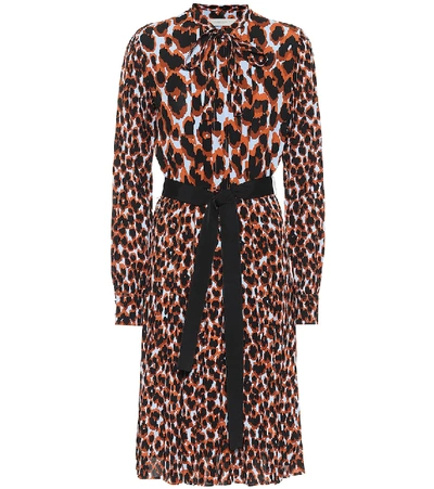 Shop Golden Goose Leopard-print Crêpe Midi Dress In Orange
