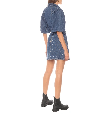 Shop Ganni Embellished Denim Miniskirt In Blue
