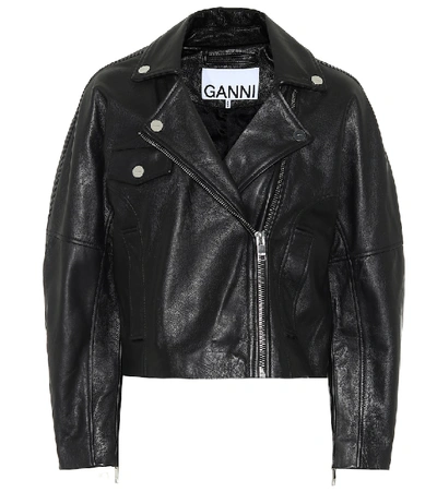 Shop Ganni Leather Jacket In Black