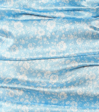 Shop Ganni Floral Stretch-silk Satin Midi Dress In Blue