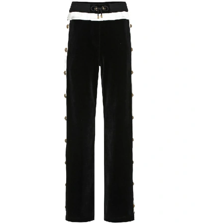 Shop Balmain Embellished Velvet Trackpants In Black