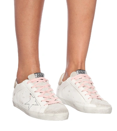 Shop Golden Goose Superstar Leather Sneakers In White