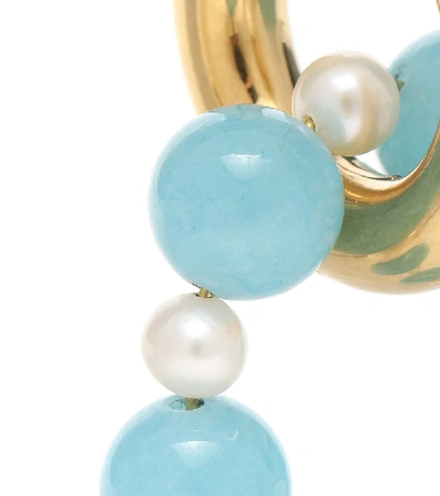 Shop Timeless Pearly Mismatched 24kt Gold-plated Hoop Earrings With Faux Pearls In Turquoise