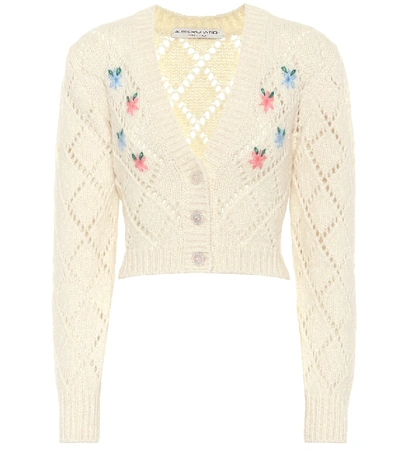 Shop Alessandra Rich Embroidered Alpaca-blend Cardigan In White