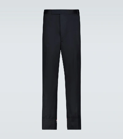 Shop Thom Browne Straight-leg Cotton Pants In Blue