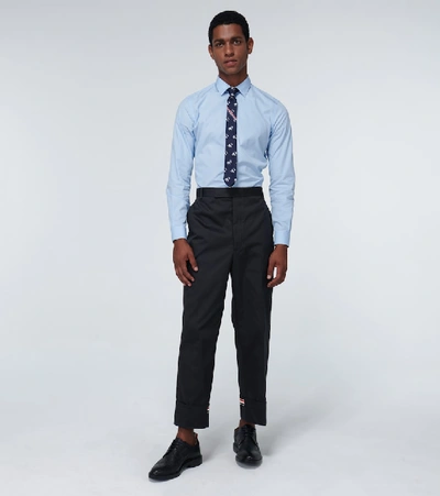 Shop Thom Browne Straight-leg Cotton Pants In Blue