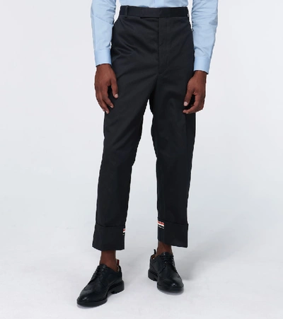 Shop Thom Browne Straight-leg Cotton Pants In Blue