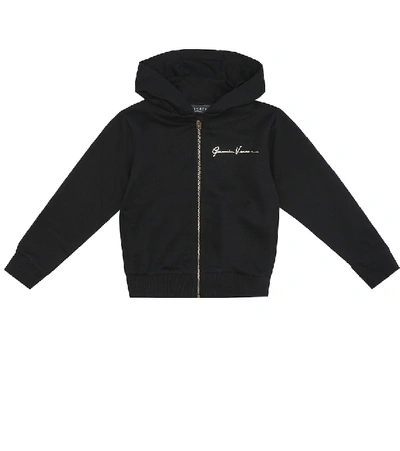 Shop Versace Gv Signature Zipped Cotton Hoodie In Black