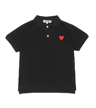 Shop Comme De Garçons Play Comme Des Garçons Play Kids Heart Logo Cotton Polo Shirt In Black