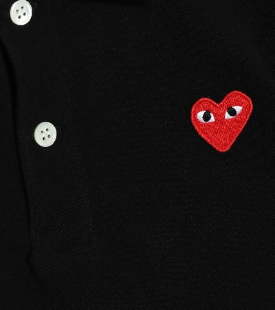 Shop Comme De Garçons Play Heart Logo Cotton Polo Shirt In Black
