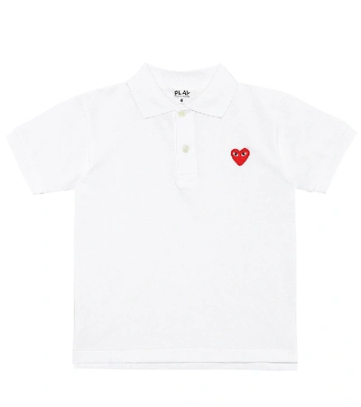 Shop Comme De Garçons Play Comme Des Garçons Play Kids Heart Logo Cotton Polo Shirt In White