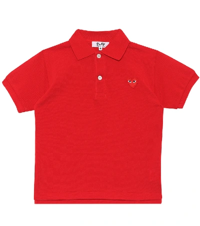 Shop Comme De Garçons Play Comme Des Garçons Play Kids Heart Logo Cotton Polo Shirt In Red