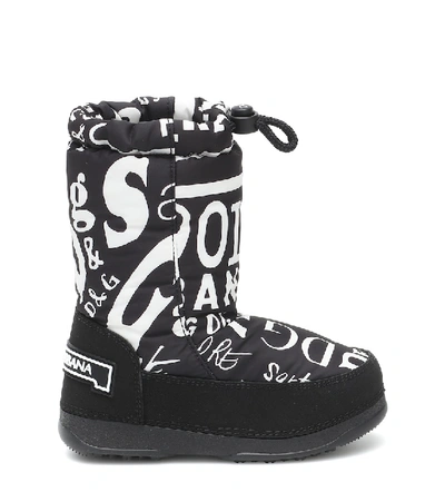 Shop Dolce & Gabbana Printed Nylon Snow Boots In Black