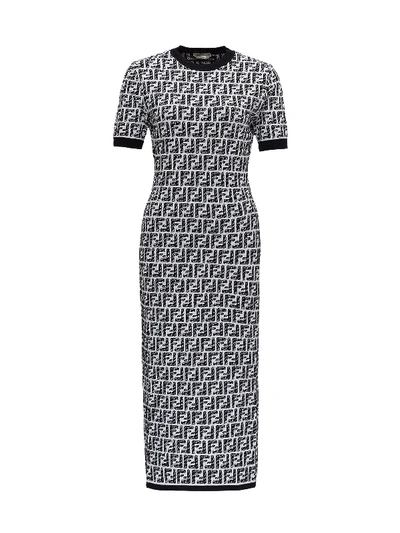 Shop Fendi Ff Motif Print Midi Dress In Multi