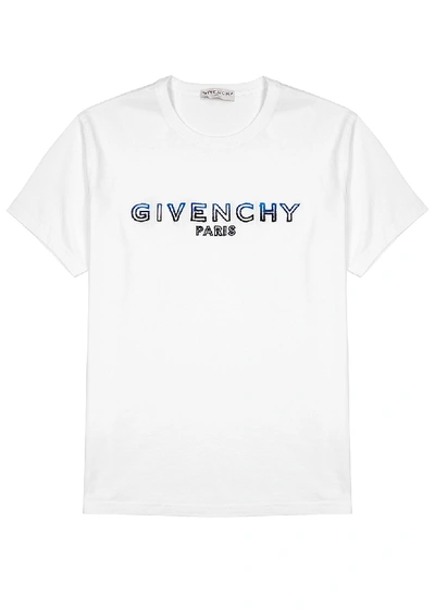 Shop Givenchy White Logo-flocked Cotton T-shirt
