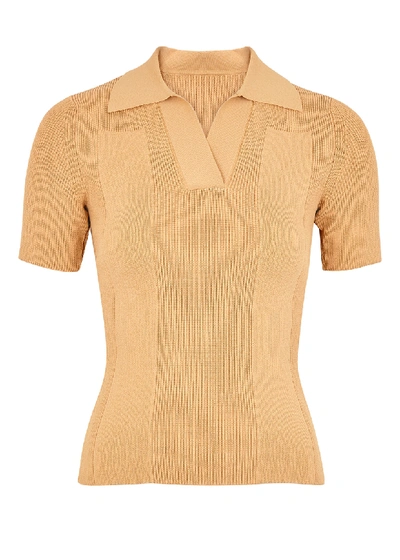 Shop Jacquemus La Maille Polo Sand Stretch-knit Top In Yellow