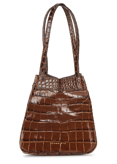 Shop Rejina Pyo Rita Crocodile-effect Leather Top Handle Bag In Dark Brown