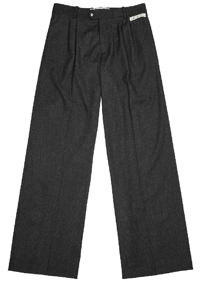 Shop Off-white Grey Wide-leg Wool Trousers In Dark Grey