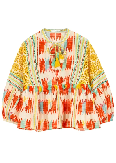 Shop Alice And Olivia Rosana Printed Cotton Blouse In Orange