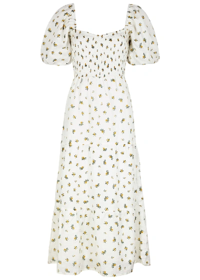 Shop Faithfull The Brand Gianna Floral-print Linen Midi Dress In White