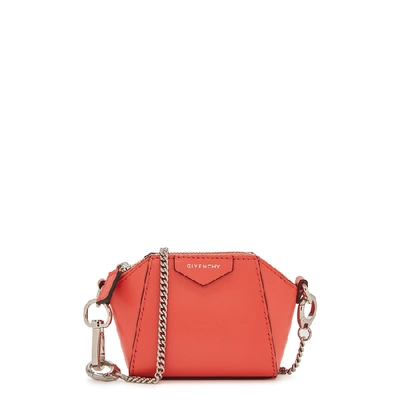 Shop Givenchy Antigona Baby Grey Leather Cross-body Bag In Coral