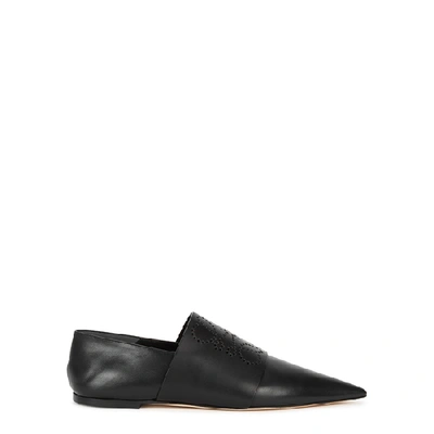Shop Loewe Black Perforated Leather Flats