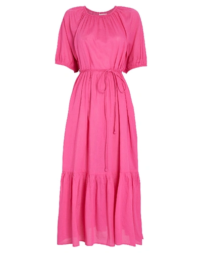 Shop Apiece Apart Simone Tiered Cotton Midi Dress In Pink